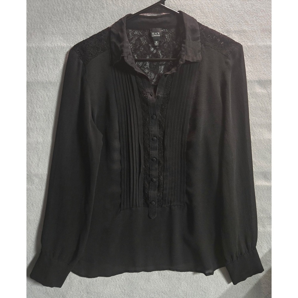 BLACK‎ Saks Fifth Ave Silk Lace Gothic Victorian Blouse Medium